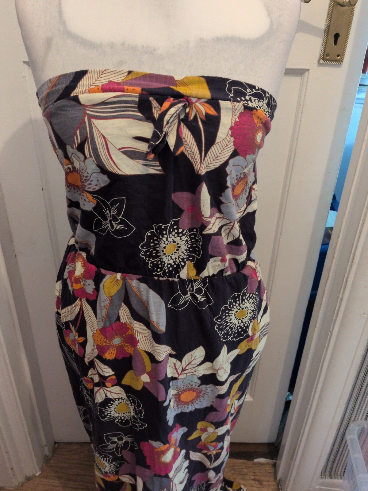 Next 14 Navy Floral Sleeveless Strapless Long Length Dress