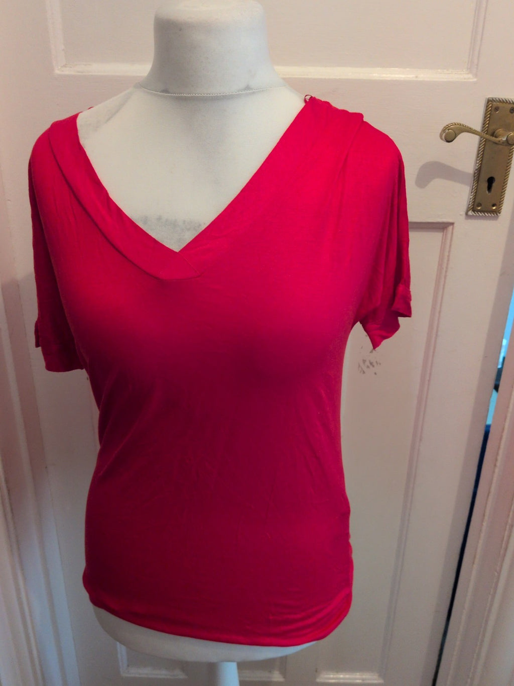 Marks And Spencer 10 Pink Short Sleeve V Neck Blouse