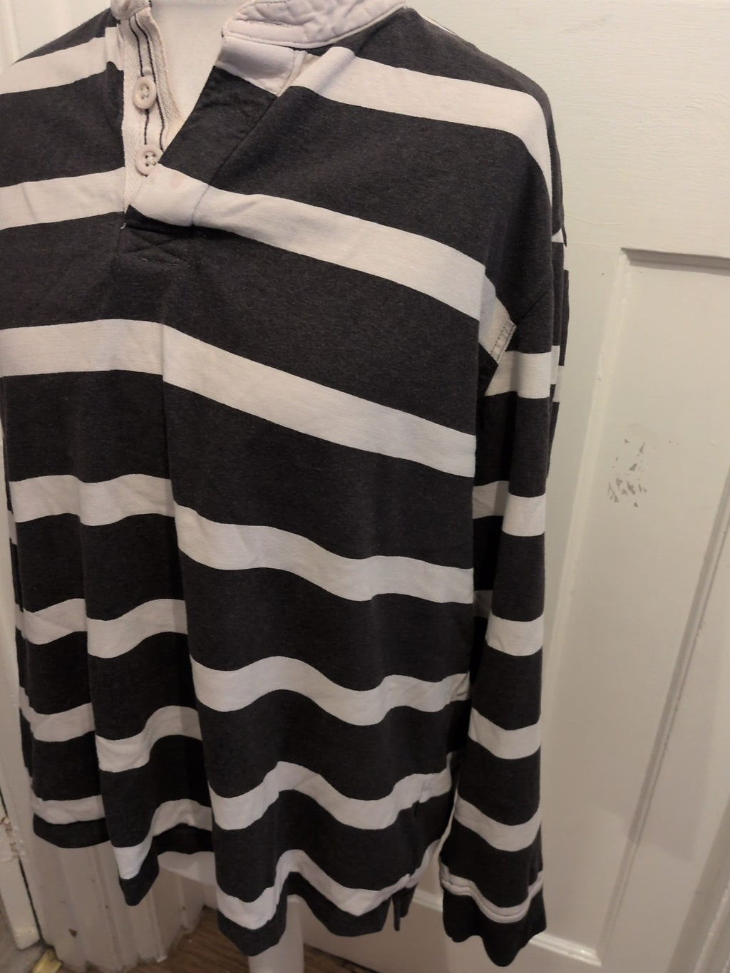 TU 2XL Charcoal And White Stripe Long Sleeve Polo