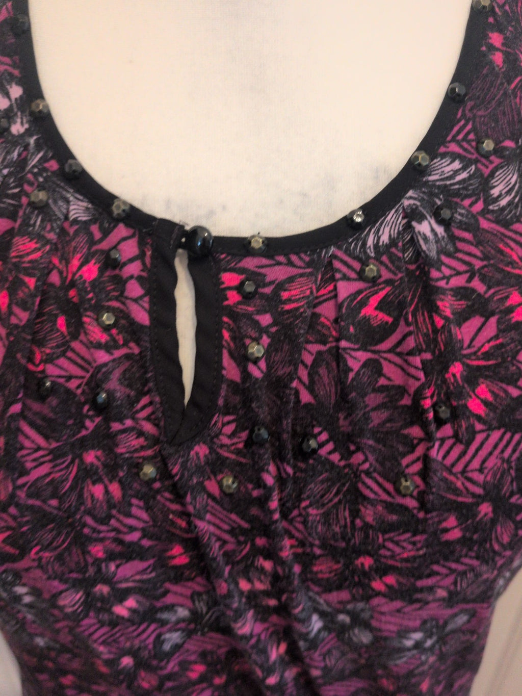 Ladies Per Una Size 12 Black And Purple With Studs On The Neck Line Short Sleeve
