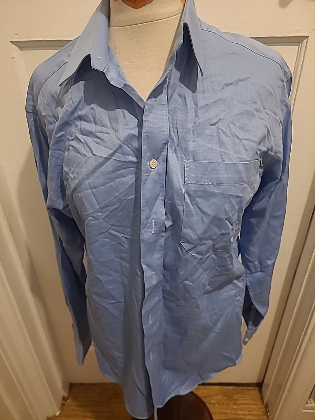 Mens Marks And Spencer Size 15 Collar Blue Long Sleeved Shirt