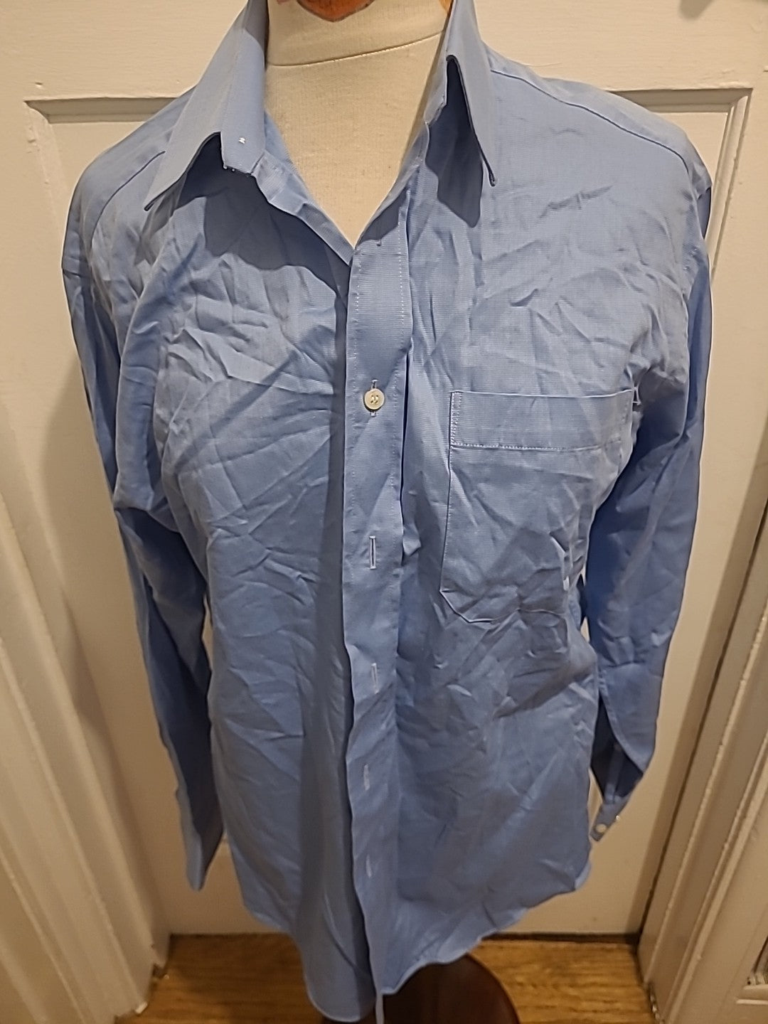 Mens Marks And Spencer Size 15 Collar Blue Long Sleeved Shirt