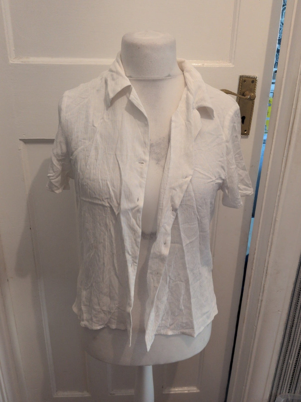 Dorothy Perkins 14 White Short Sleeve Collared Buttoned Blouse