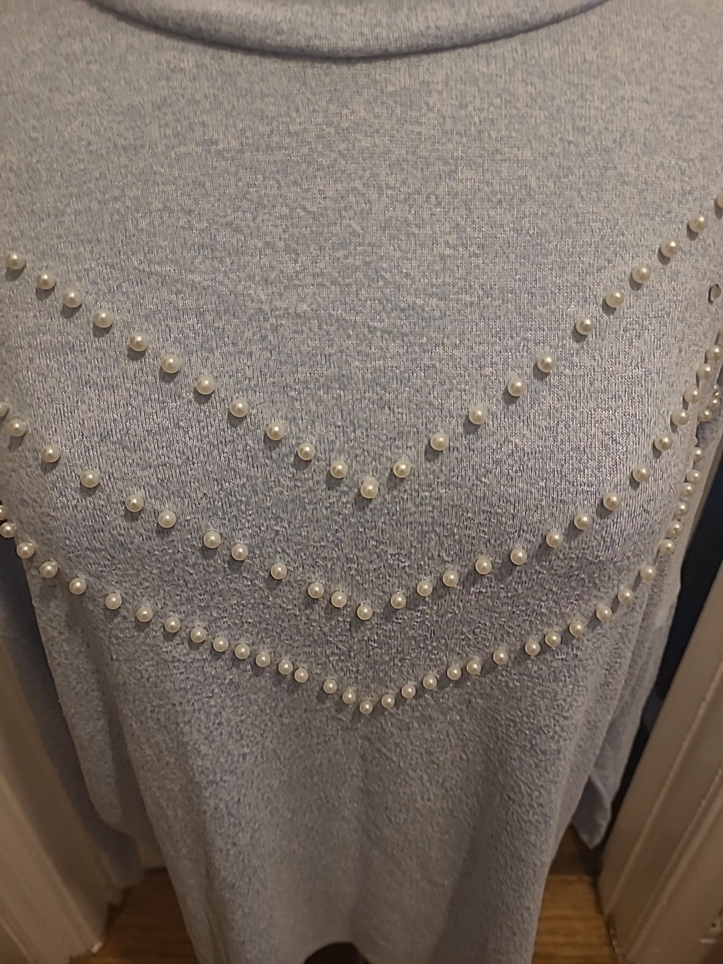 Ladies Select Size Large Blue With Pearl Design Detail Long Sleeved Blouse