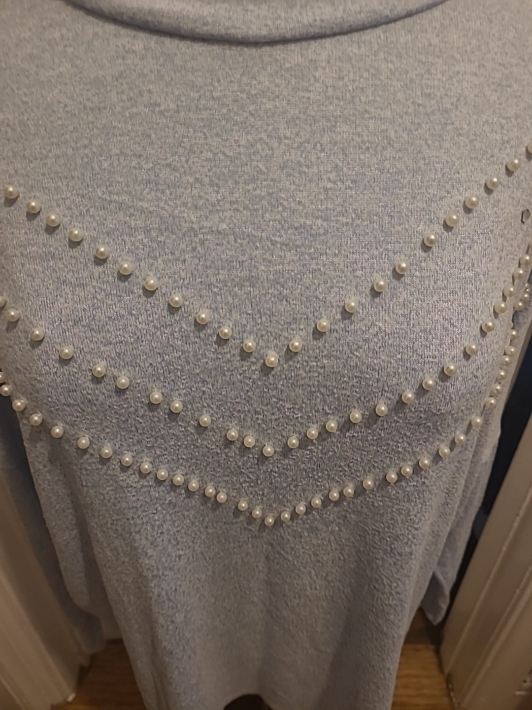 Ladies Select Size Large Blue With Pearl Design Detail Long Sleeved Blouse