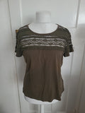 Ladies H&M Size XL Khaki Frilly Short Sleeved Blouse
