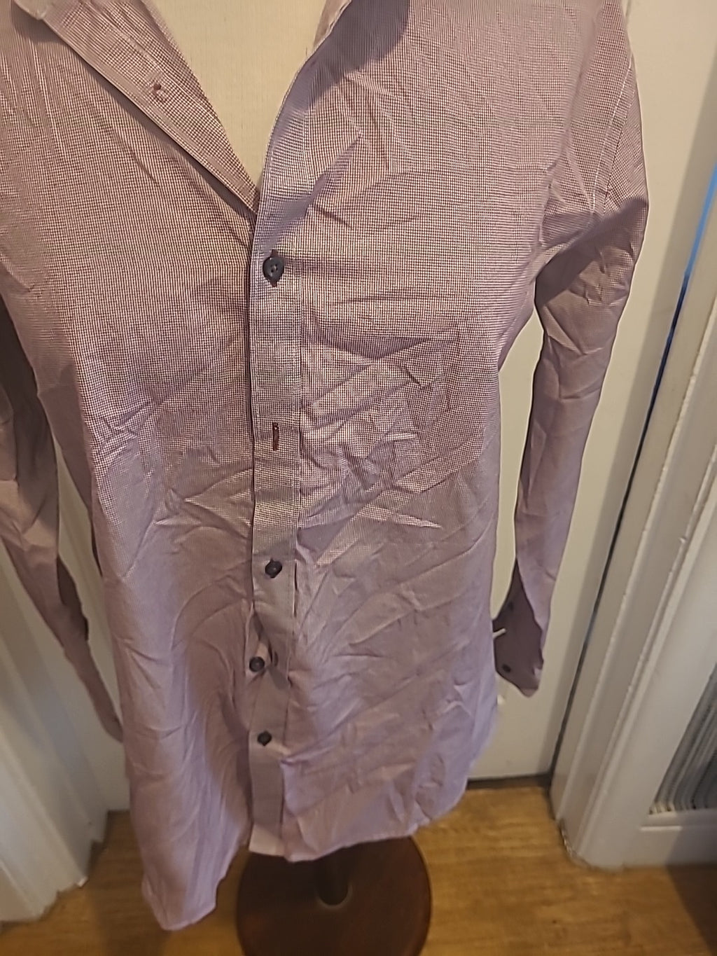 Mens Next Size 15.5" Purple White Tiny Check Tailored Formal Shirt
