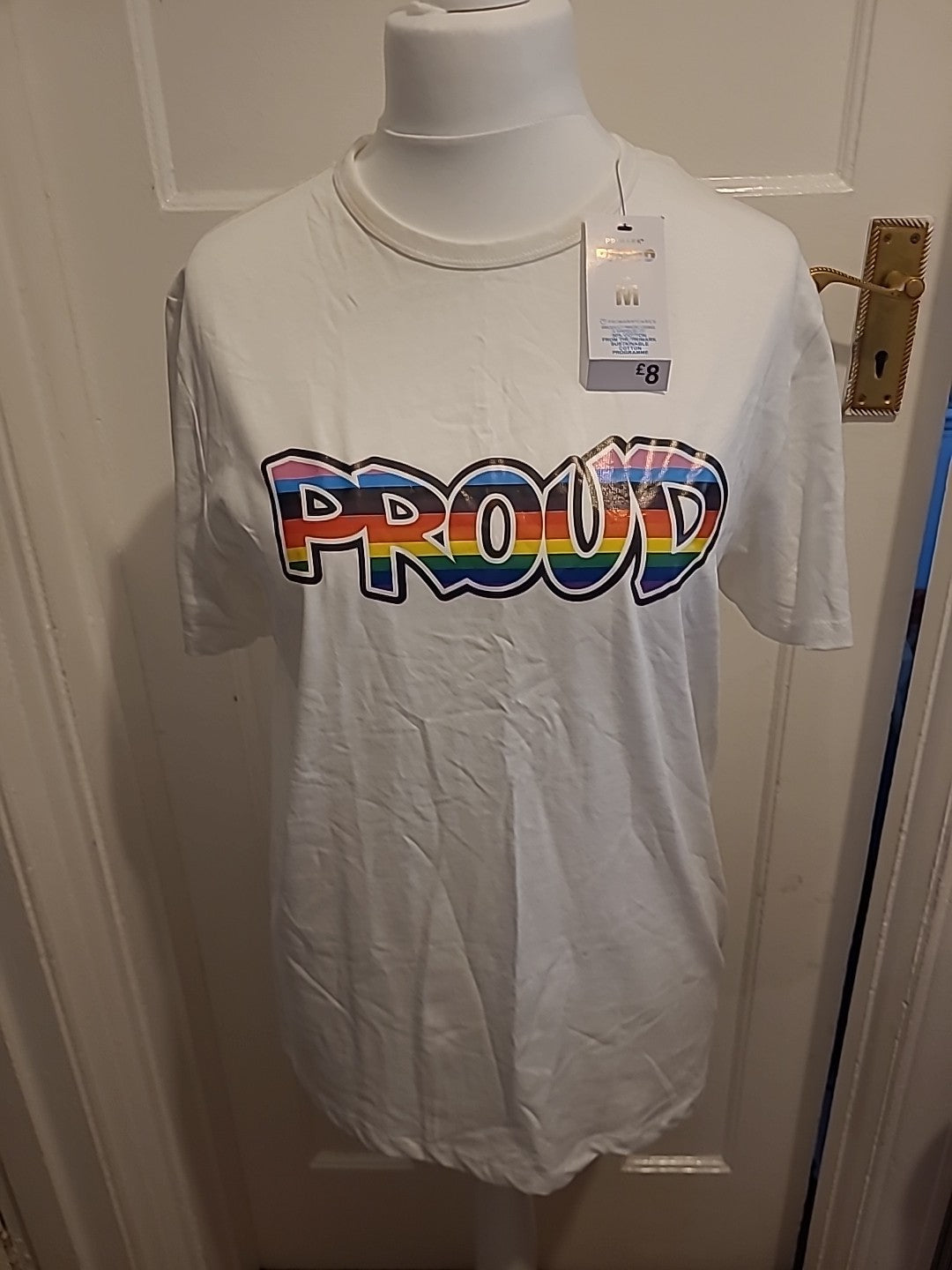 Brand New With Tags Men Primark Size Medium Pride White Sleeve T-shirt