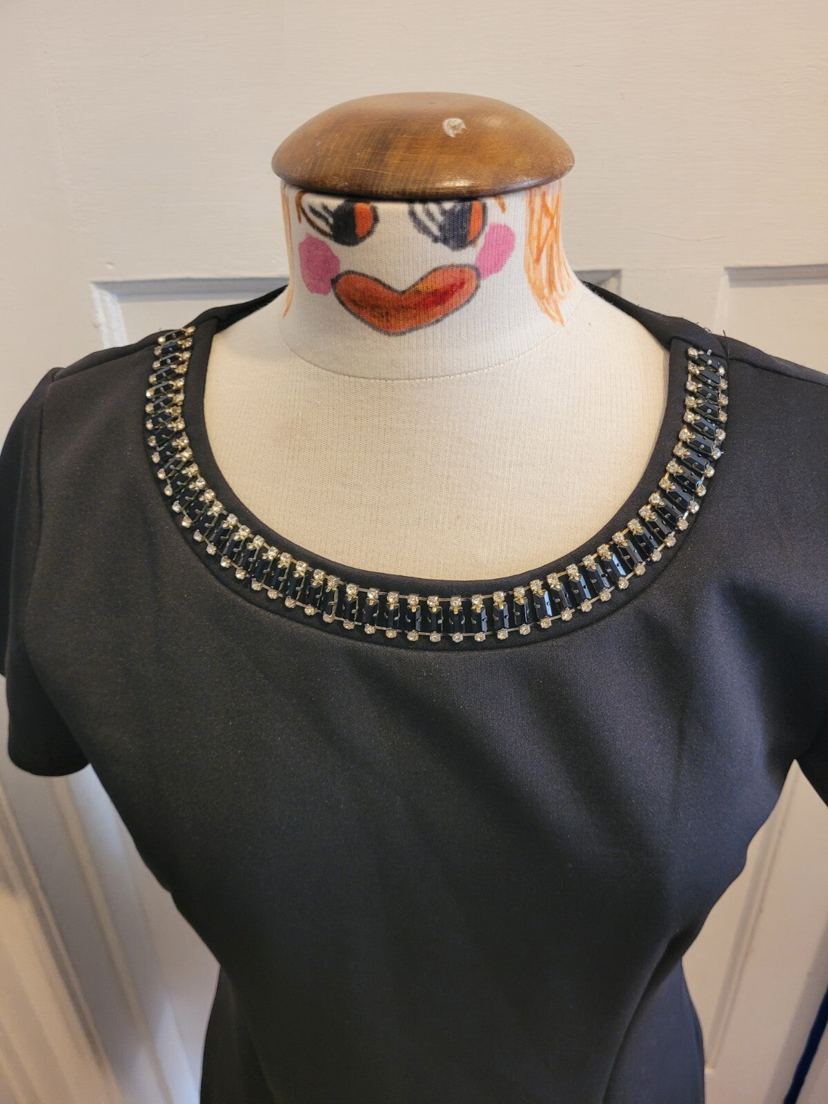 Ladies Mela loves london size 14 black short sleeved diamonte neck dress