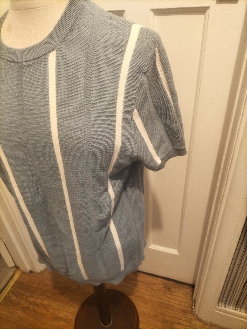 Mens Primark Size Medium Blue And White Short Sleeve Top And