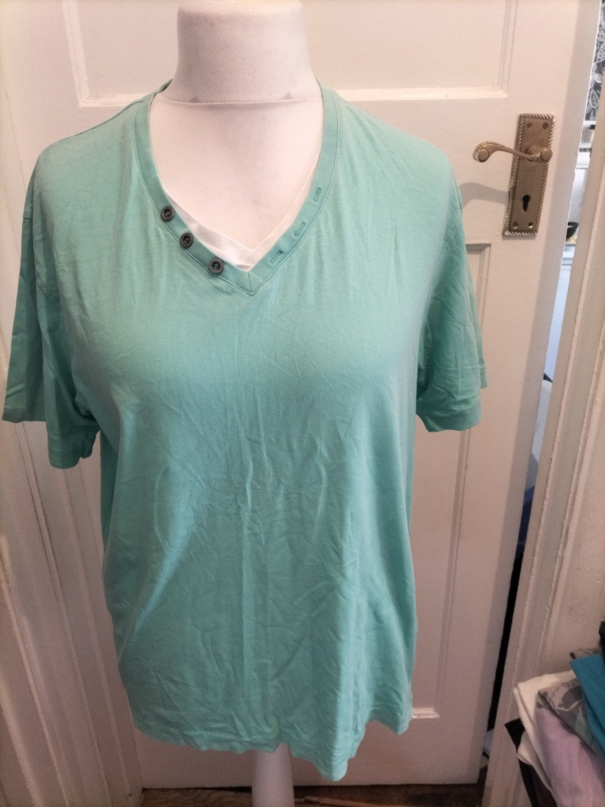F&F Large Aqua Blue V Neck Short Sleeve T-shirt
