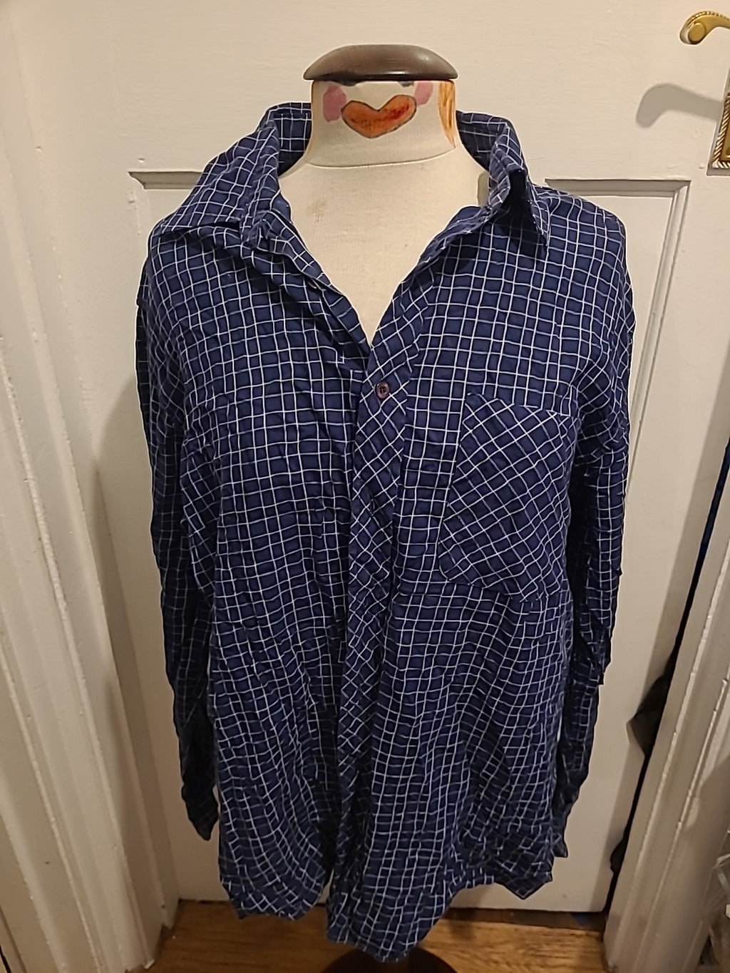 Mens Florence&Fred Size Large Navy Check Long Sleeved Shirt