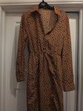 Boohoo 12 Orange Leopard Print Collared Fit And Flare Dress