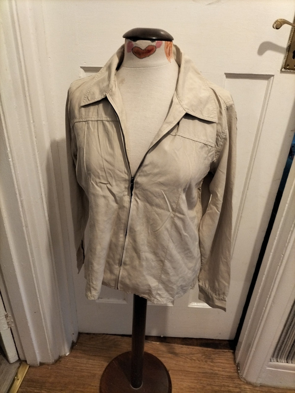 Ladies St Michael Size 14 Stone Zip Through Long Sleeved Lightweight Jacket/Top