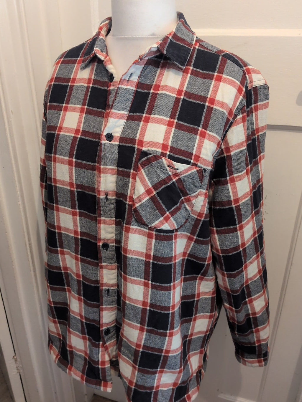 Cotton Traders Large Navy And Red Check Fleece Lined Shirt