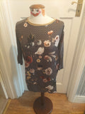 Ladies Punt Roma Size Medium Grey Floral Mid Sleeved Top