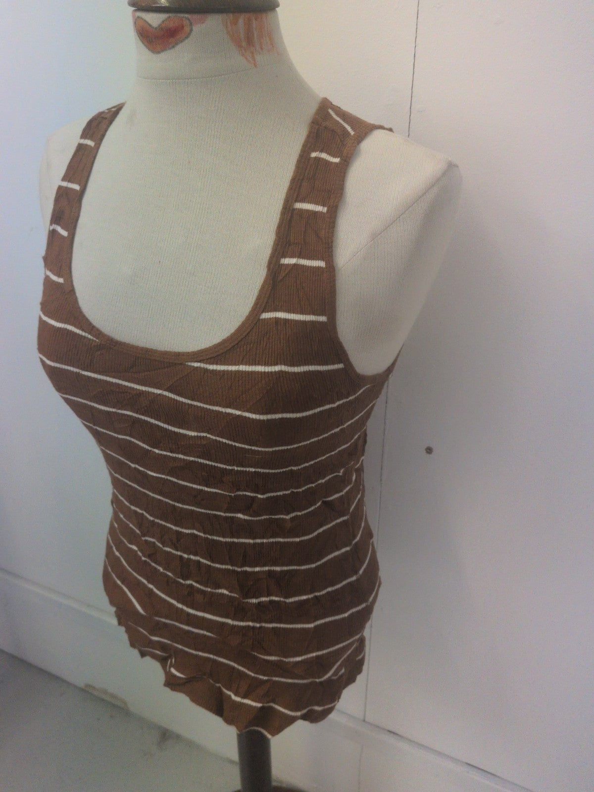Ladies Primark Size 10 Brown Stripe Sleeveless T-shirt