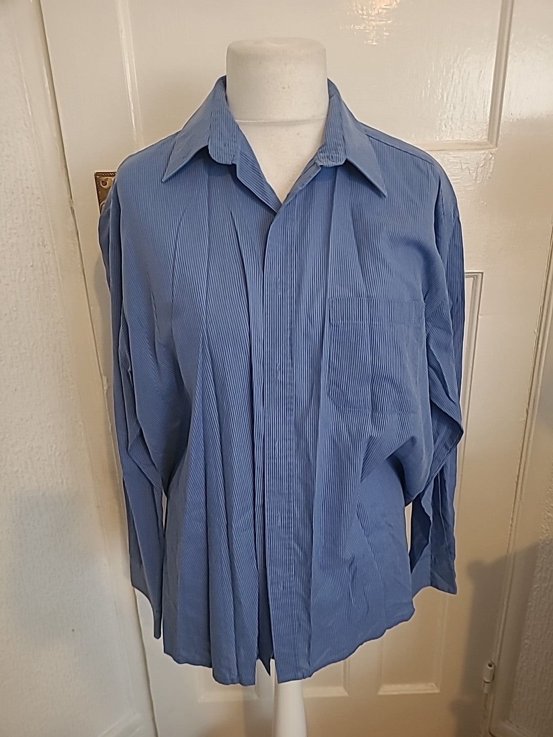 Mens Oak Valley Size 15 Blue Stripe Long Sleeve Shirt