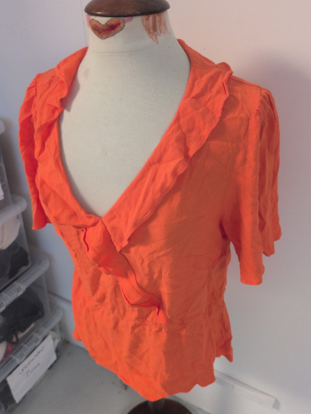 M&S 14 Orange Short Sleeve V Neck Blouse