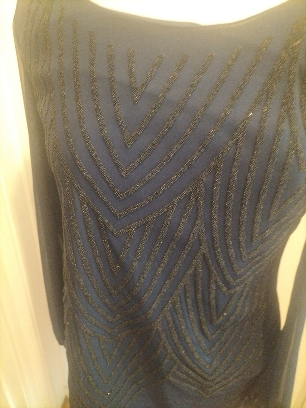 Ladies Bhs Size 10 Navy Long Sleeved Detailed Chest Dress