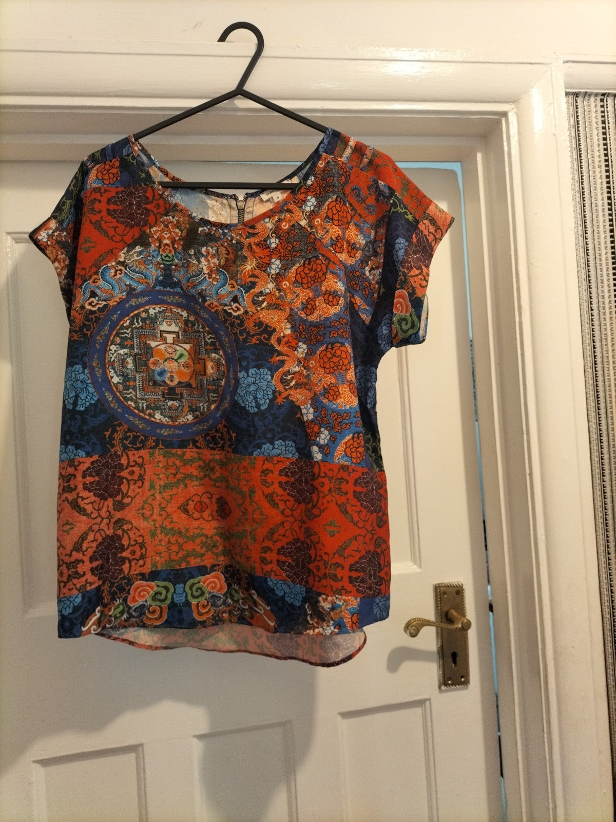 Ladies River Island Size 6 Multi Aztec Floral Short Sleeved Tshirt