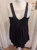 Ladies Medium Black With Detail Strap Blouse Sleeveless