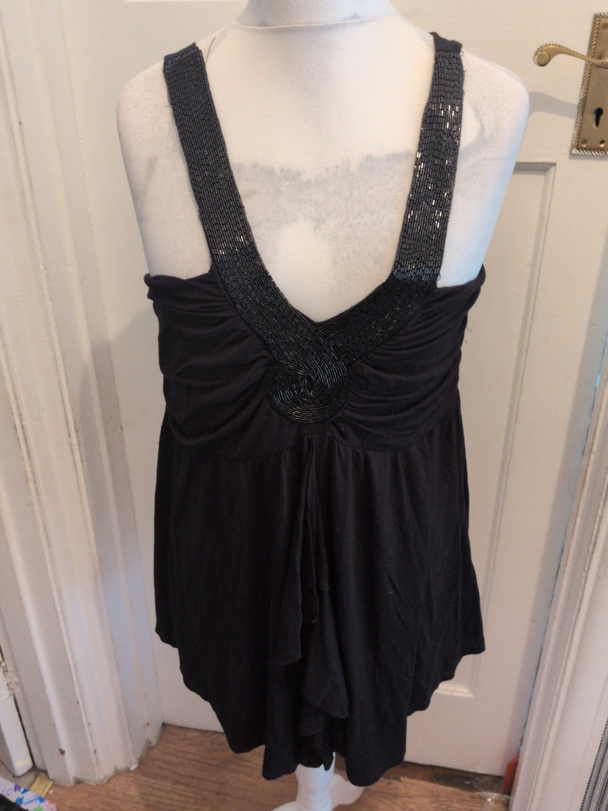 Ladies Medium Black With Detail Strap Blouse Sleeveless