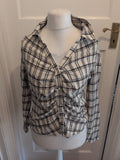 Ladies Primark 14 Cream And Black Check Long Sleeve Blouse