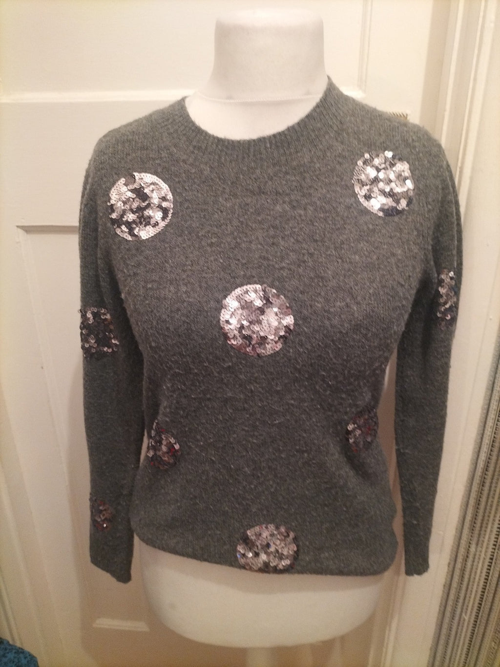 Tu 10 Grey And Silver Sequin Long Sleeved Jumper