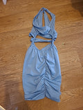 Ladies Oh Polly Size 6 Mattalic Blue Ruched Sleeveless Dress