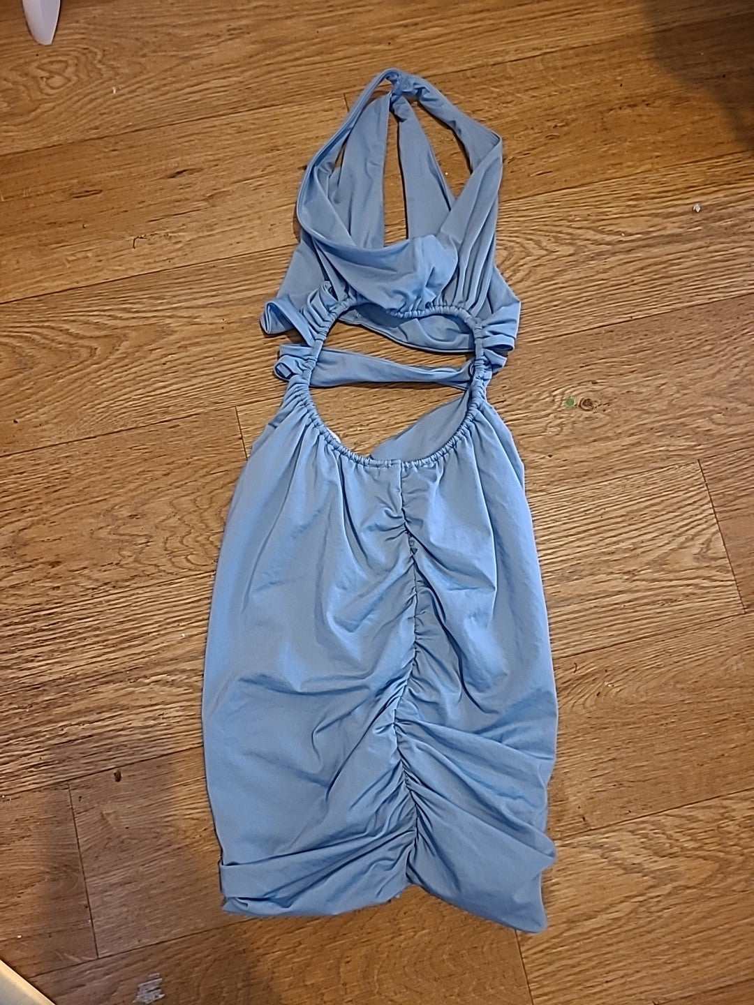Ladies Oh Polly Size 6 Mattalic Blue Ruched Sleeveless Dress