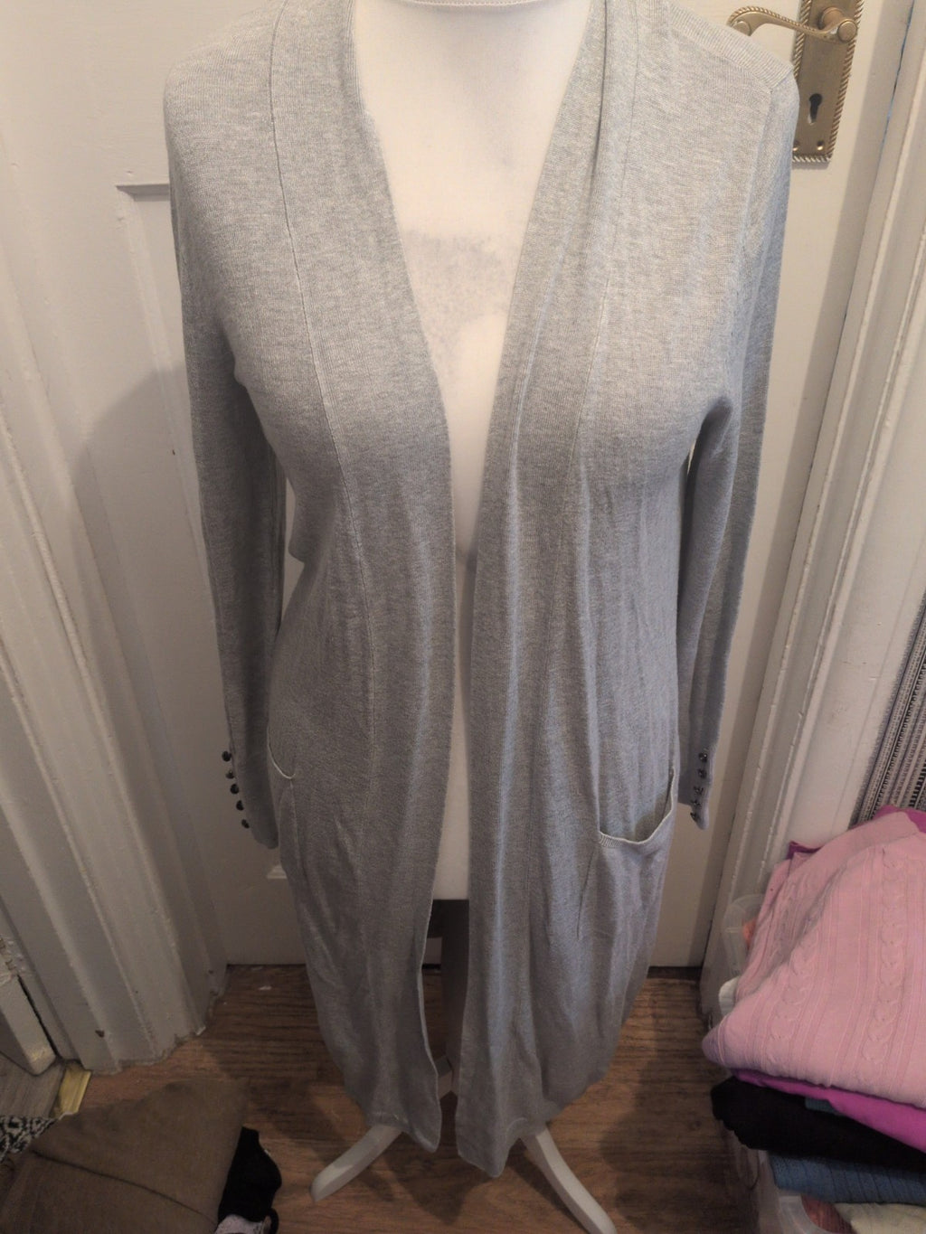 Primark 12-14 Grey Long Sleeve Long Length Open Cardigan