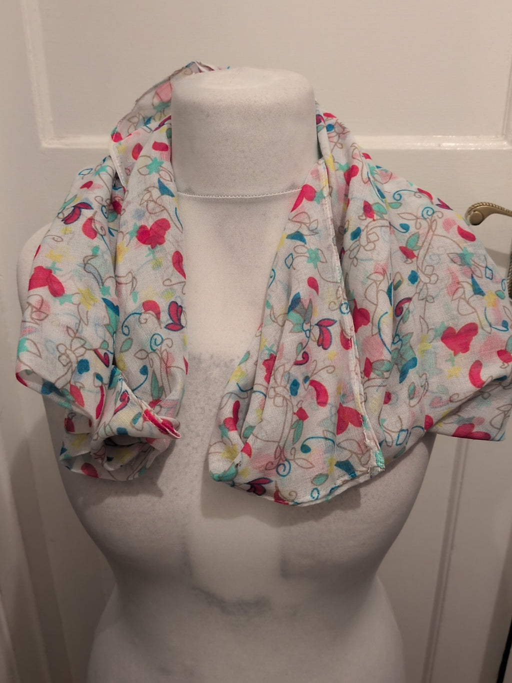 White With Floral Multicoloured Pattern Scarf