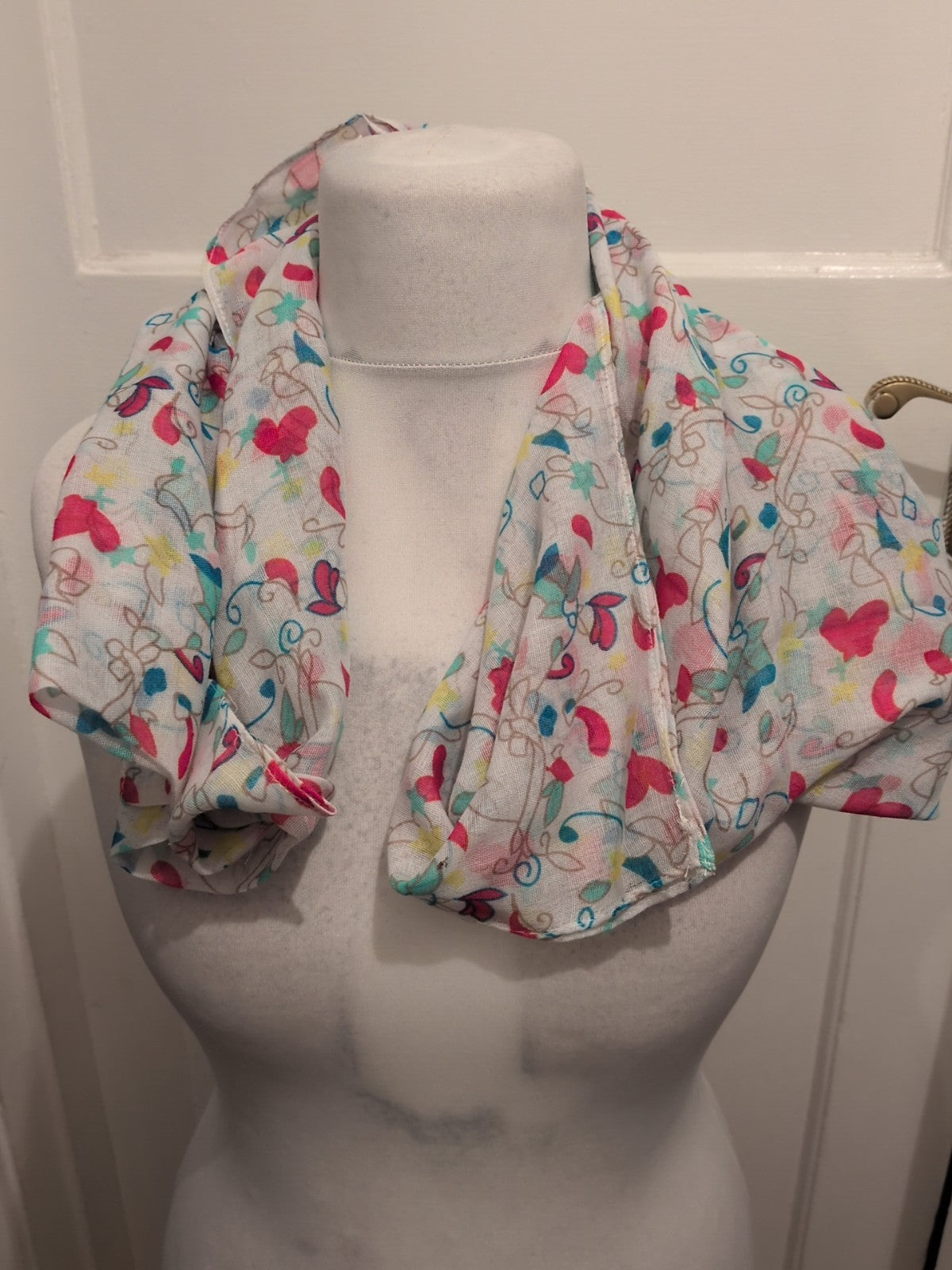 White With Floral Multicoloured Pattern Scarf