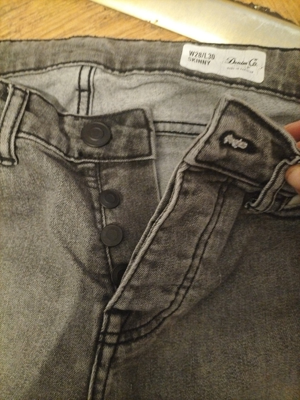 Mens Jeans Primark W28 L30 Skinny Fit Button Fly Grey