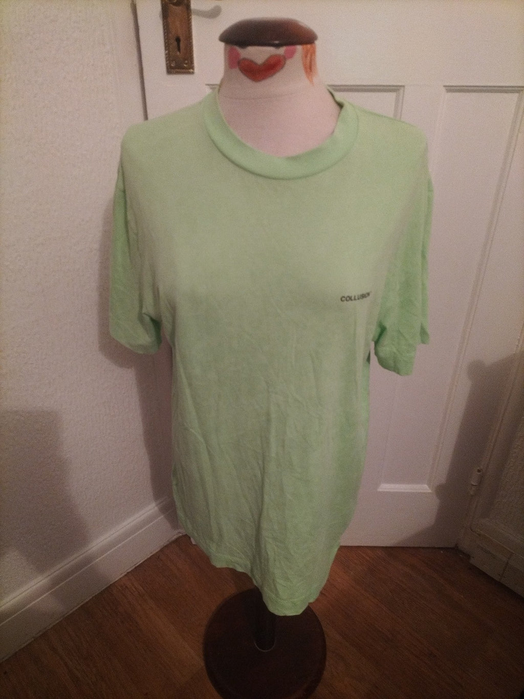 Mens Collusion Size Small Green With Black Print Tshirt