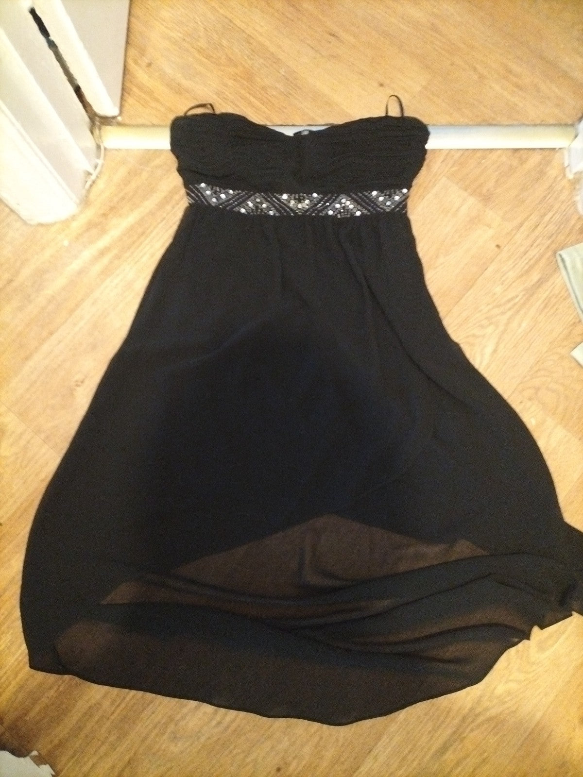 Ladies New Look Size 10 Black Diamonte Sleeveless Strapless Dress