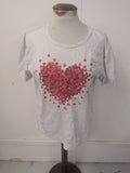 Ladies XL White And Red Flower Short Sleeve T-shirt Cracking