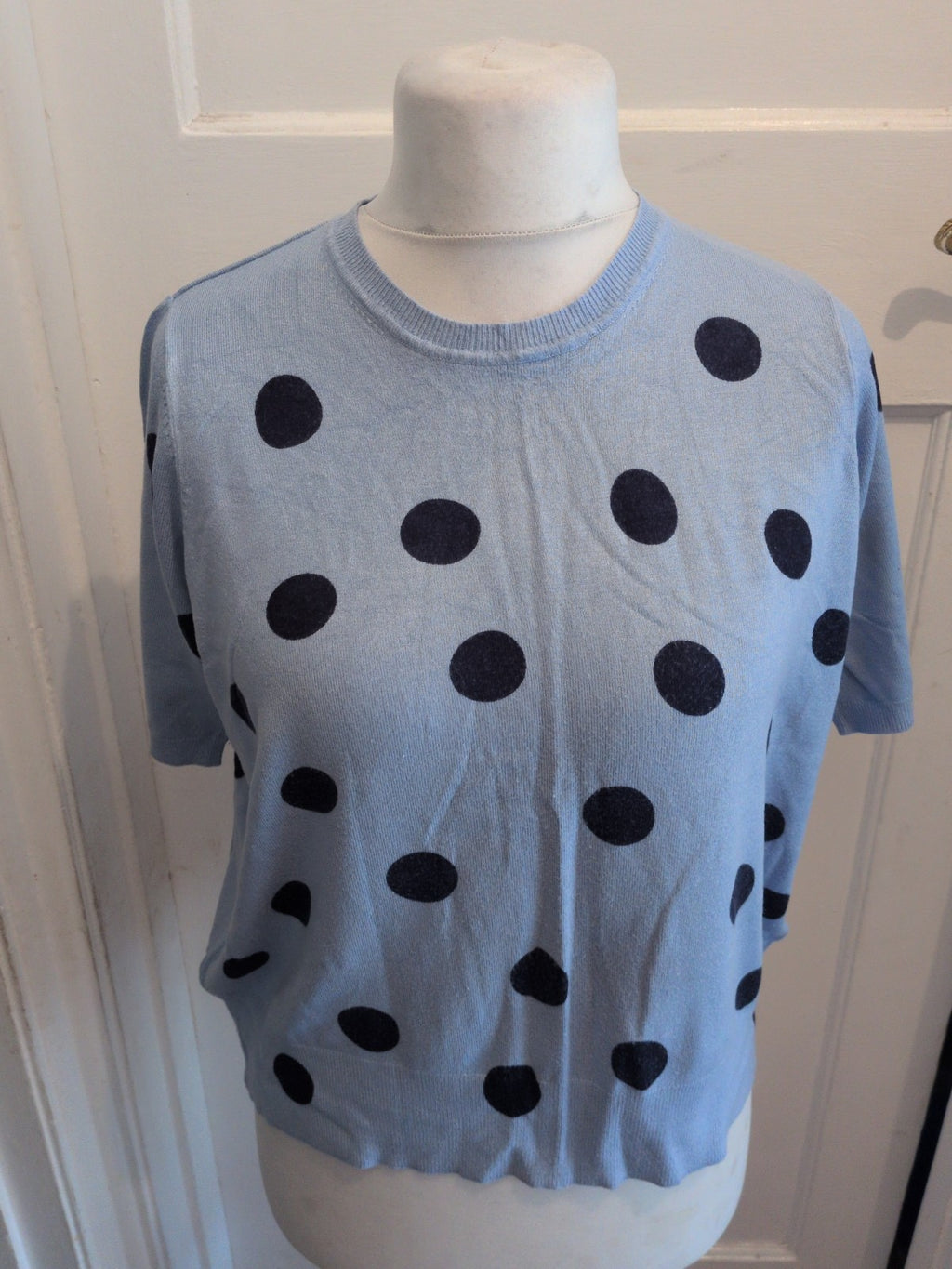 Marks And Spencer 18 Blue And Magy Spot Short Sleeve Top/Jumper