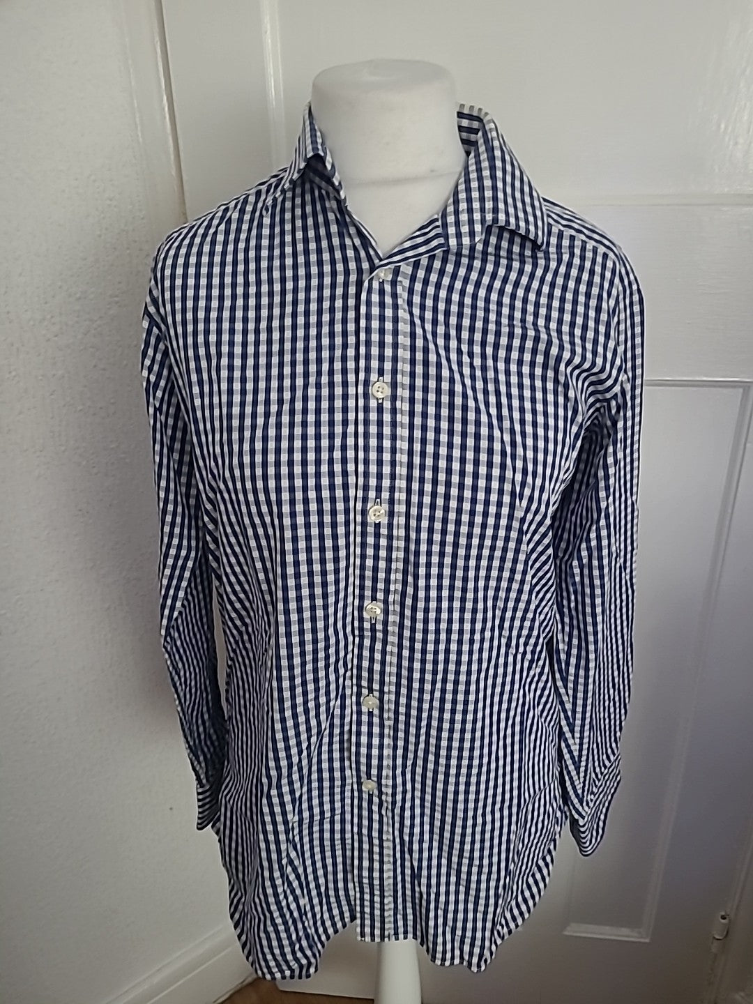 Mens Charles Tyrwhitt Size 15" Blue Check Long Sleeved Shirt