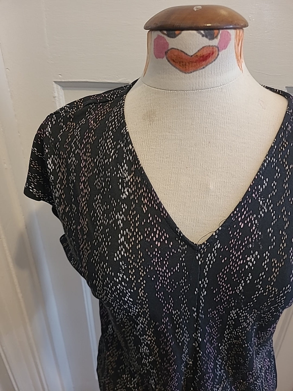 Ladies Marks And Spencer Size 12 Black With Multi Detailed Short Sleeved Tshirt
