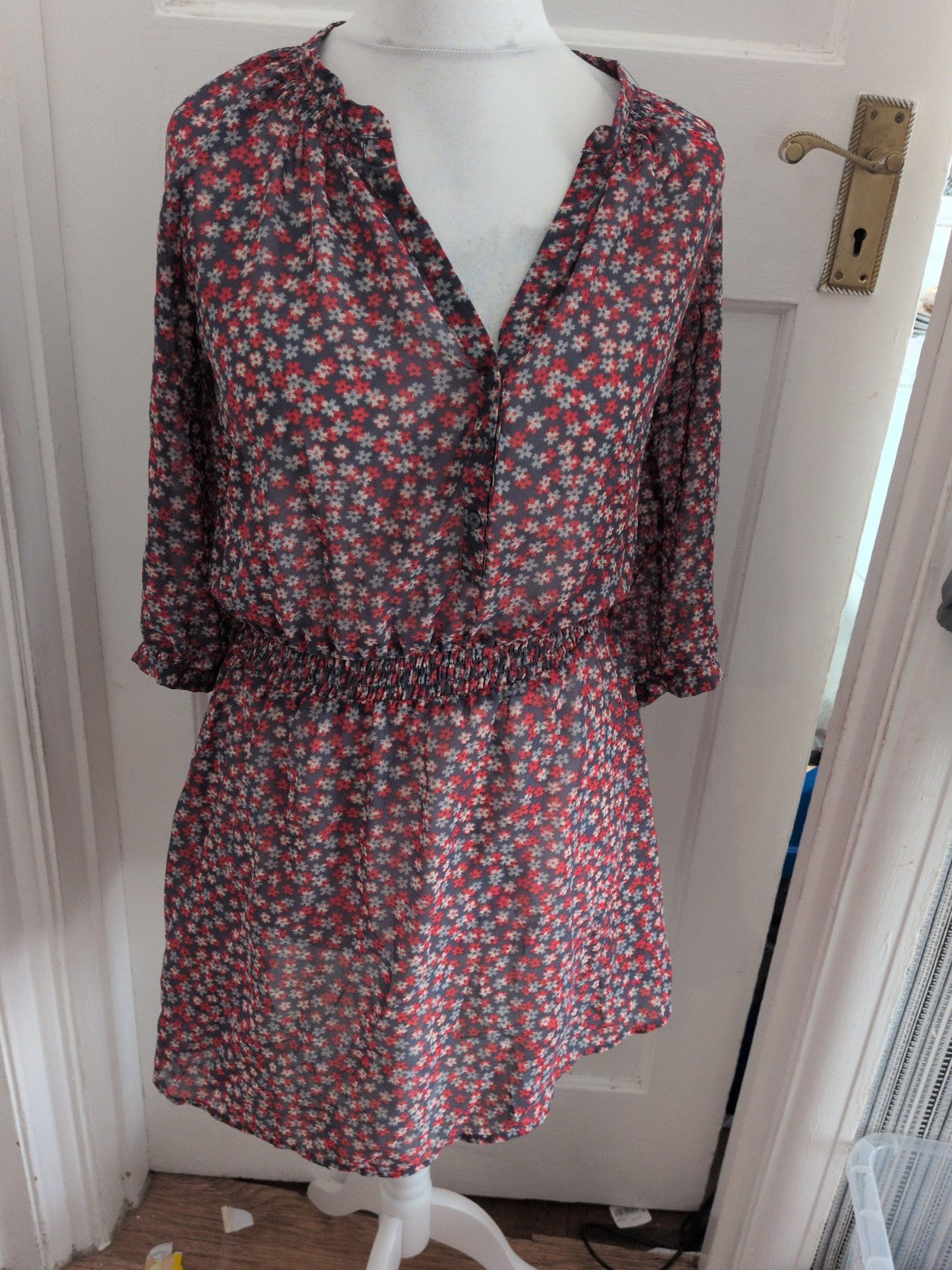 Gap Small Semi See Through Multicoloured Fit And Flare Dress 3/4 Sleeve