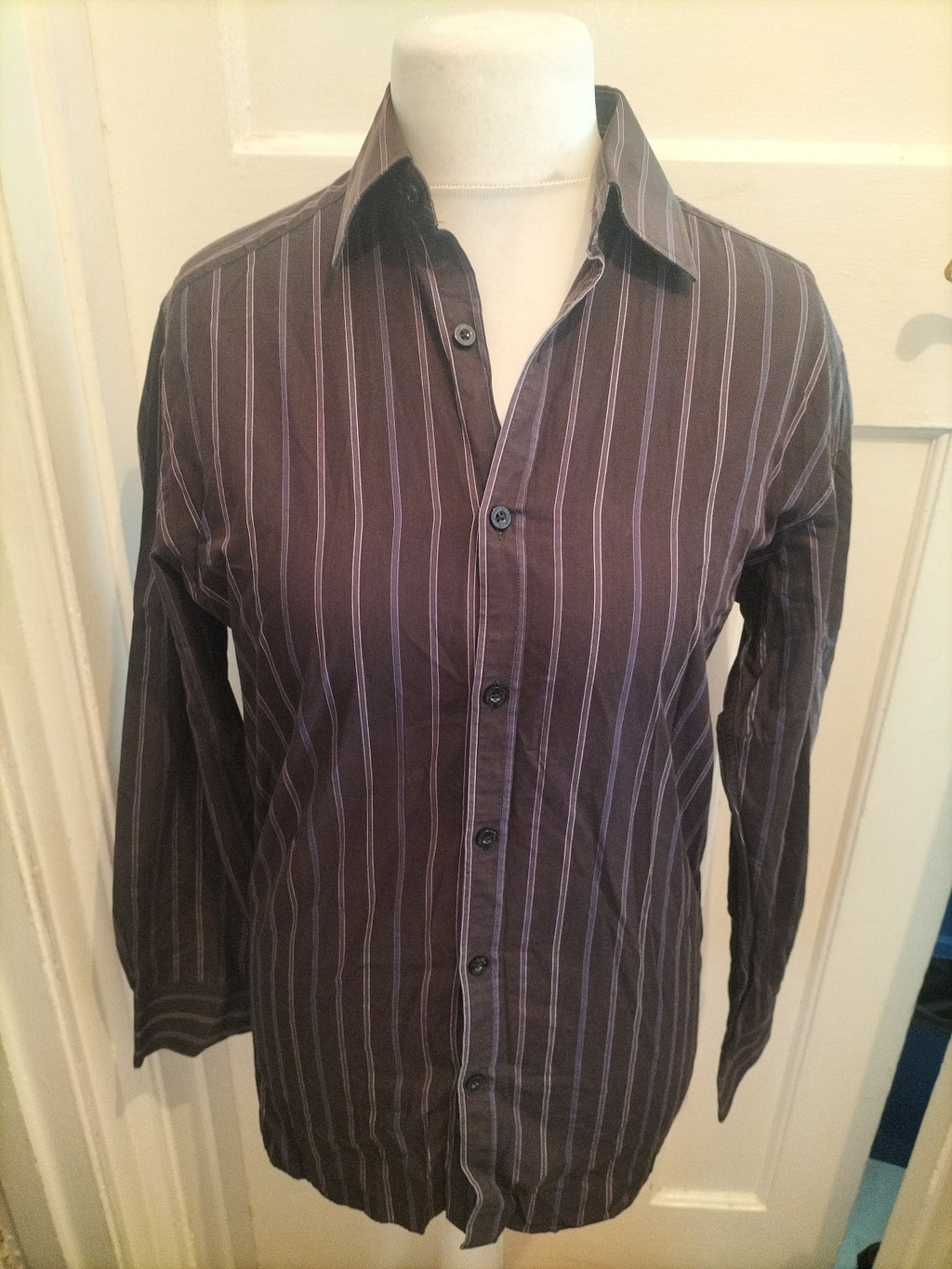 Autograph 14.5 Dark Brown Stripe Long Sleeve Shirt