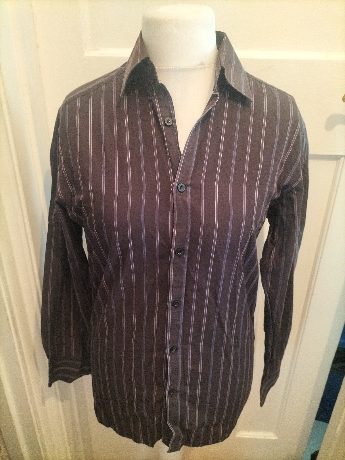 Autograph 14.5 Dark Brown Stripe Long Sleeve Shirt