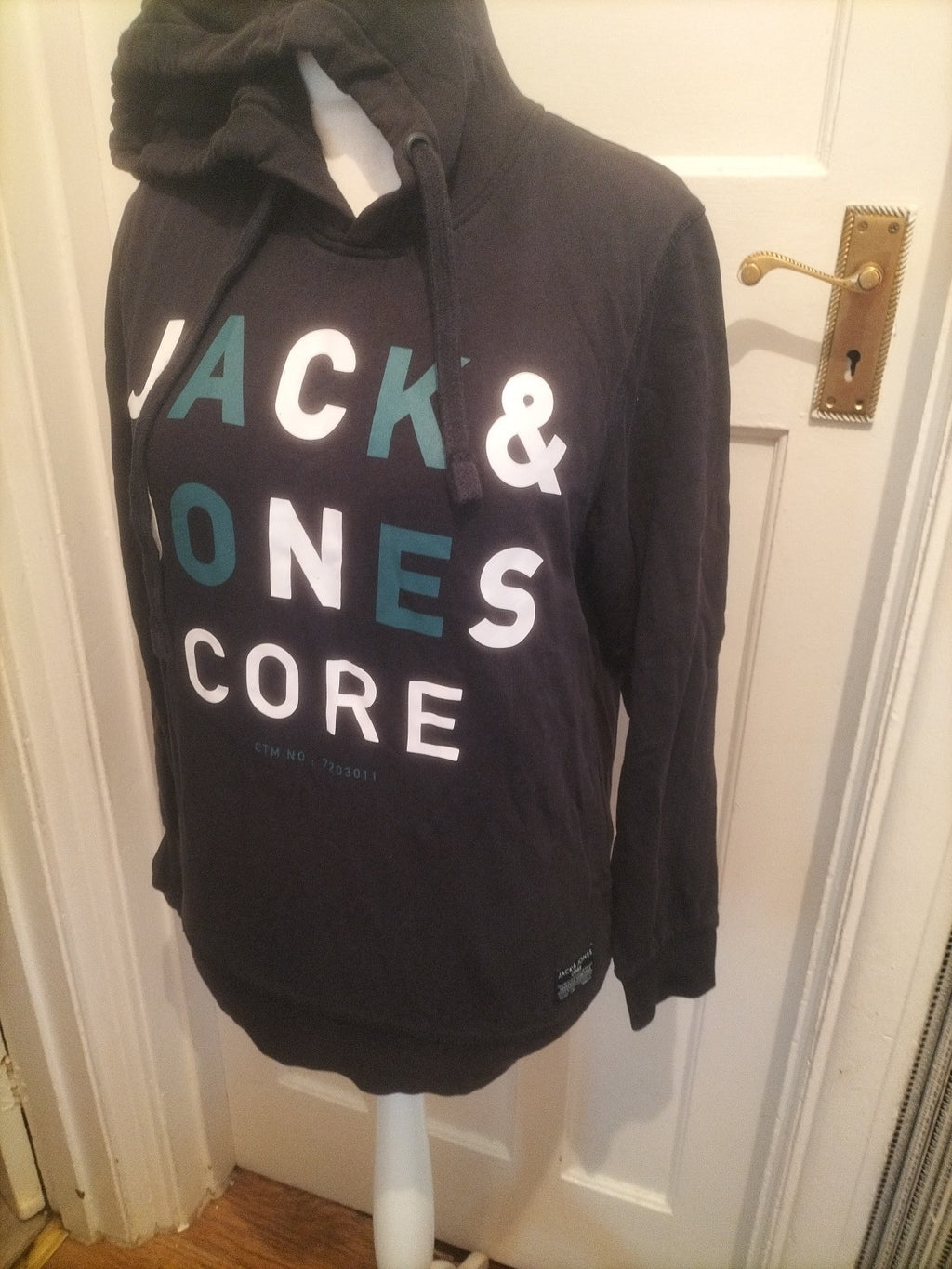 Mens Jack And Jones Size M Core Black Printed Pullover Hoodie