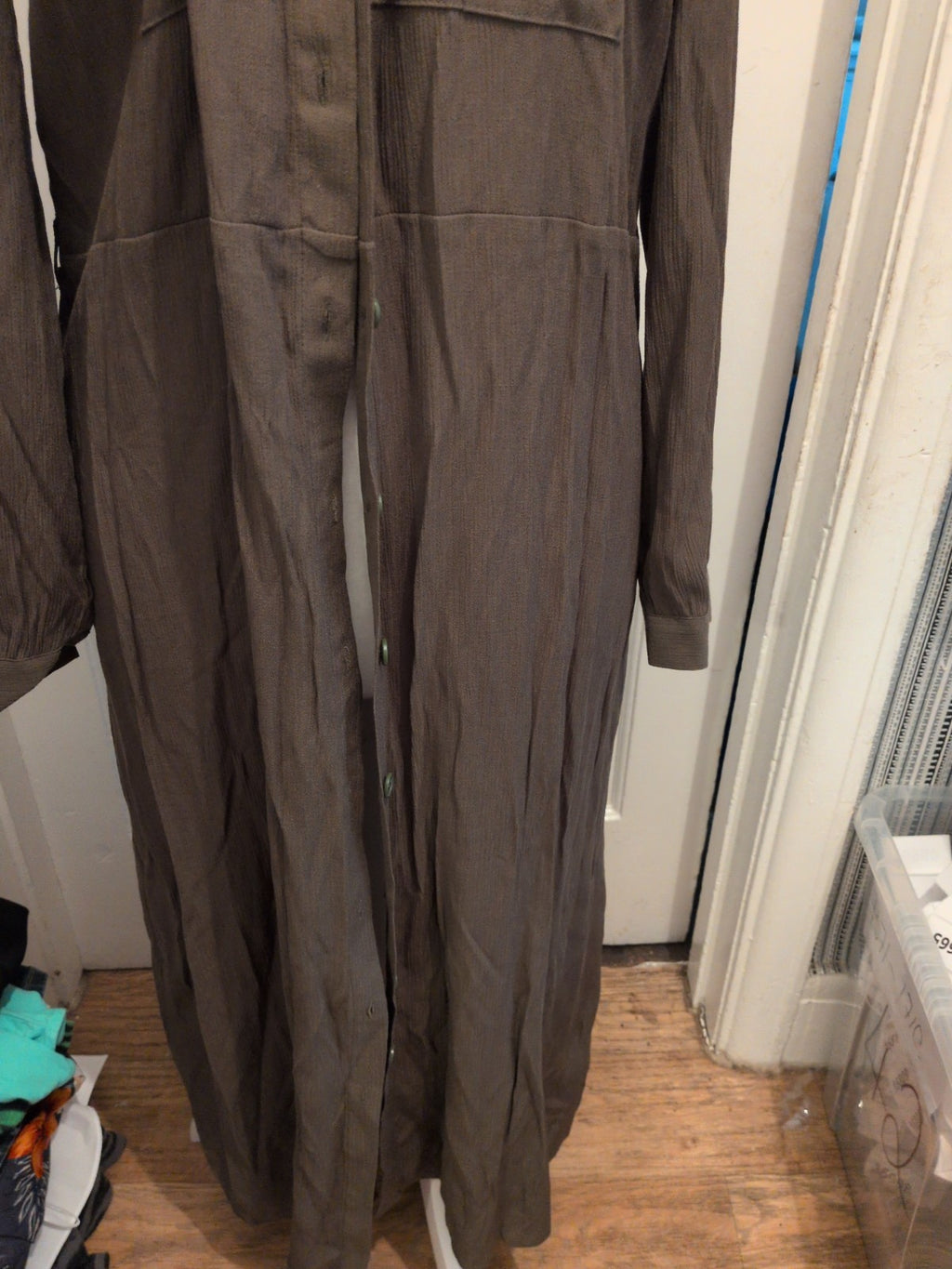 Primark 16 Khaki Long Sleeve Buttoned Long Dress