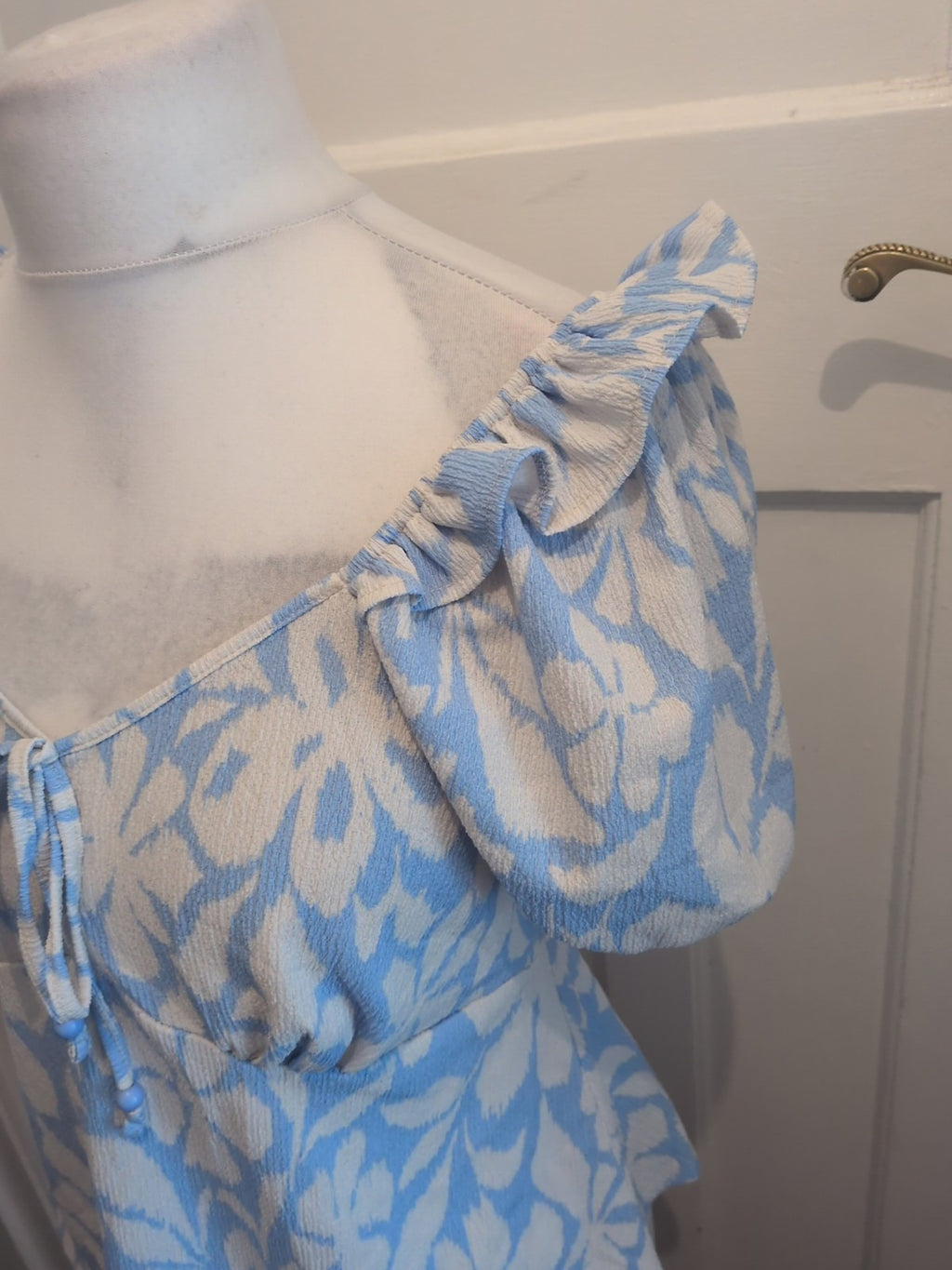 George 14 Blue And White Wide Neck Short Sleeve Blouse