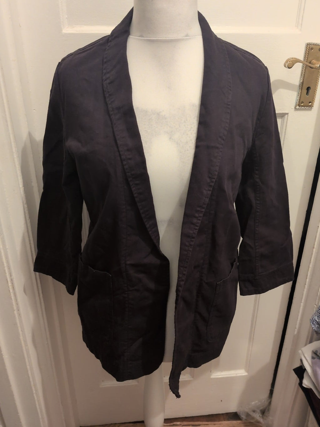 Per Una 8 Black Denim 3/4 Sleeve Open Blouse