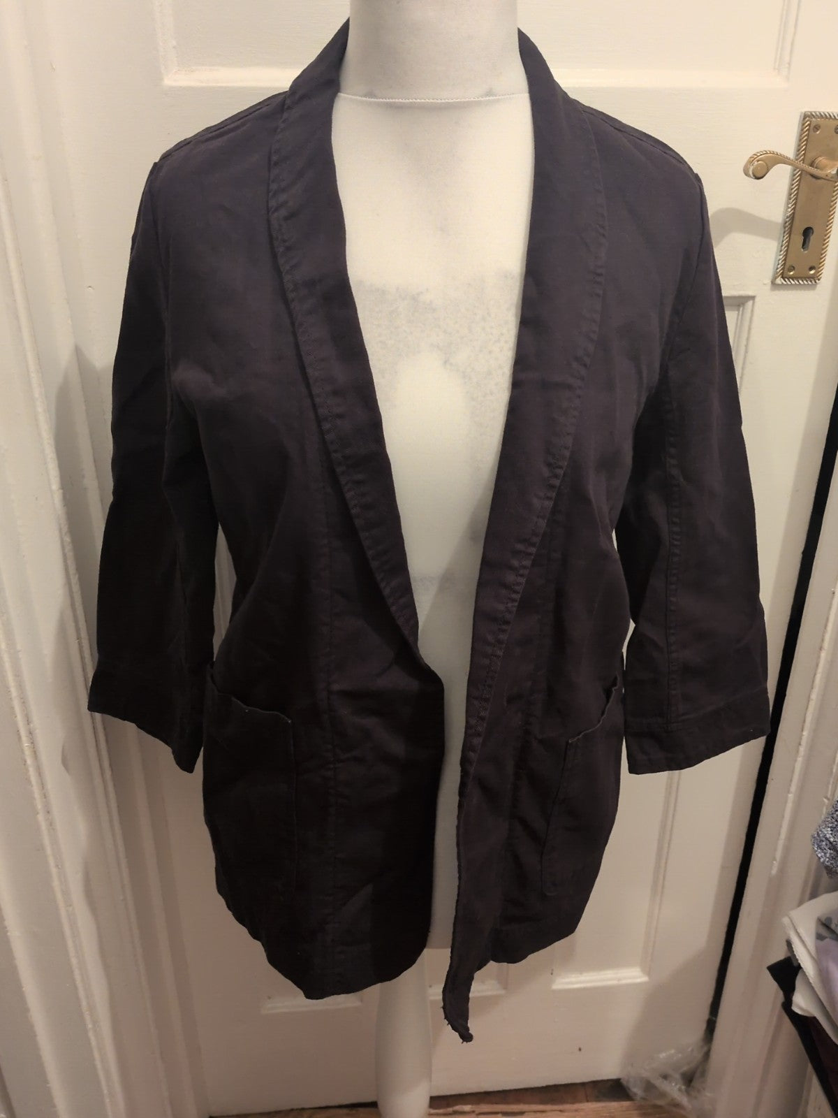 Per Una 8 Black Denim 3/4 Sleeve Open Blouse