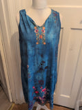 2XL Blue Floral Sleeveless V Neck Dress